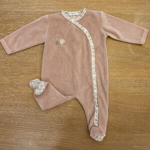 Ninnaoh Dusty Pink Floral Embroidered Footie